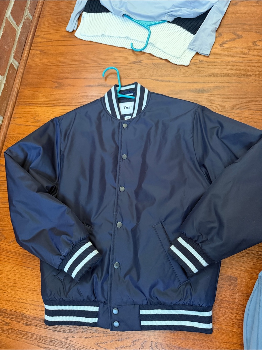 Aritzia Women’s Navy Bomber Jacket with Striped Trim